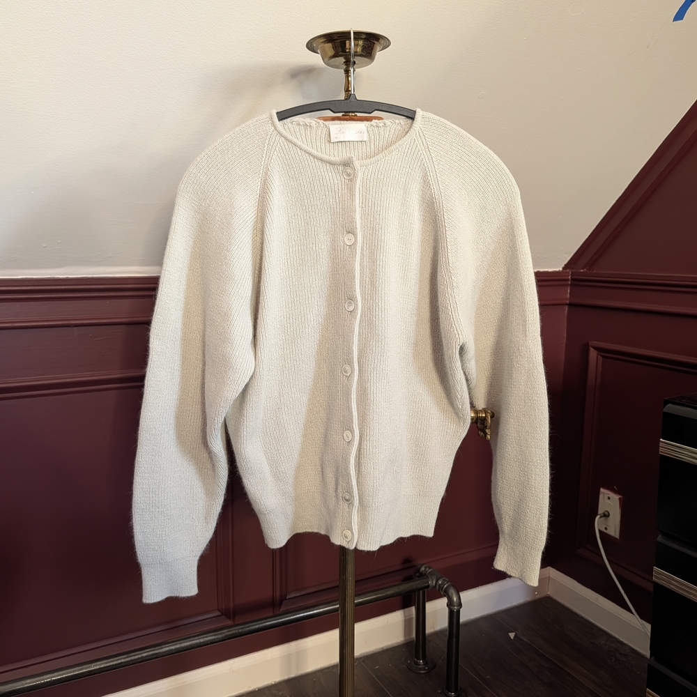 Les Copains Vintage Angora Wool Light Green Knit Cardigan Sweater Italy Sz 2/M